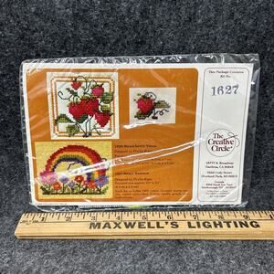 Vintage 1983 The Creative Circle Cross Stitch Kit Happy Rainbow Strawberry Vines
